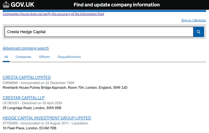 Companies House Query Result