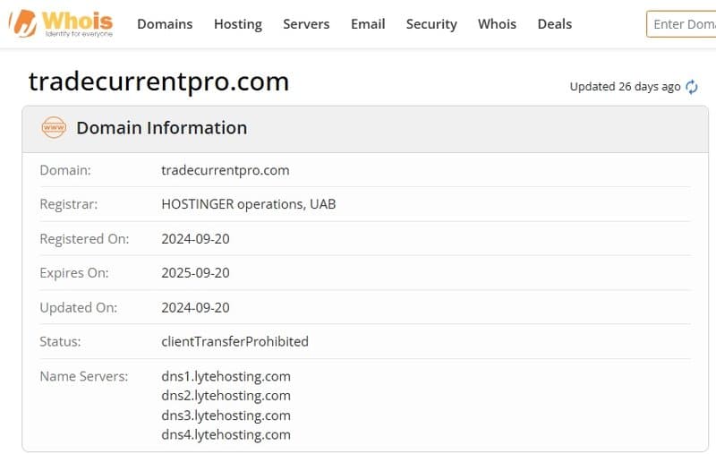 Trade Current Pro Website Registration Date