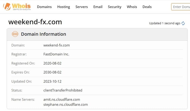 Website registration time of WeekendFX