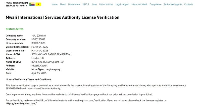 YWO's entity registered with the Mwali International Services Authority