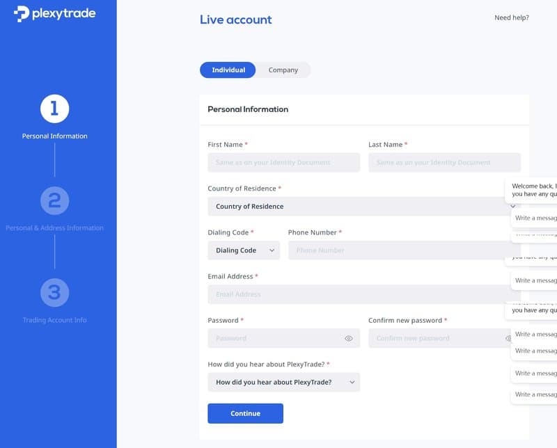Plexytrade的账户注册流程