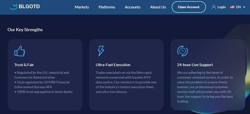 Regulatory information displayed on BLGOTD's official website