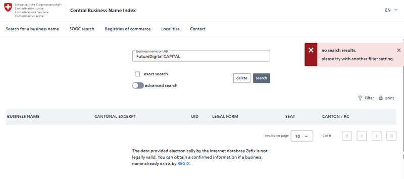 Zefix Query Result