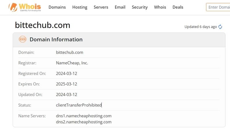whois domain time of Bittechub
