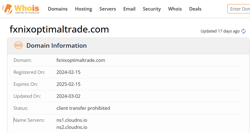 Whois lookup results