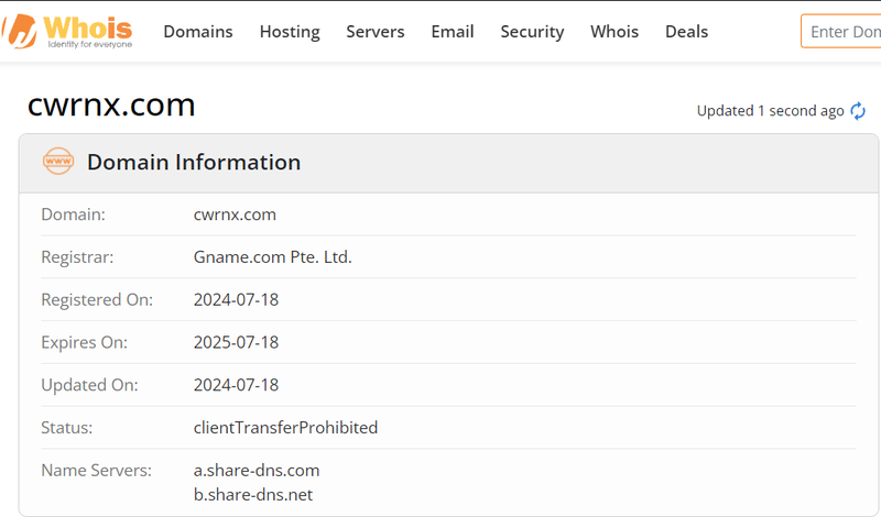 CWRNX website's registration and domain information