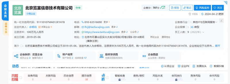 Lanfu Financial Network Registration Information