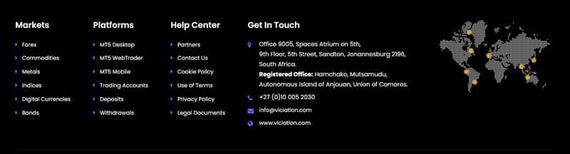 The office address listed on Viciation's official site is spelled as 'Jonannesburg,'