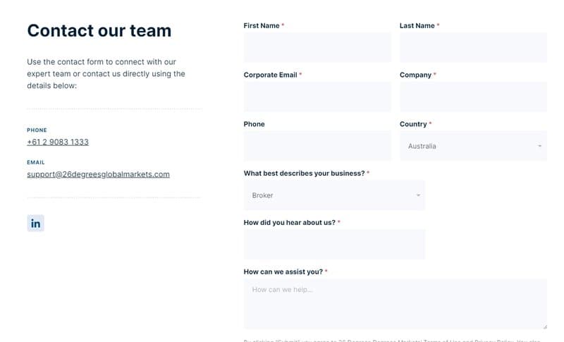 26 Degrees Global Markets customer support