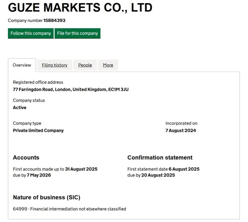 根据英国工商局(Companies House)提供的注册信息可以查到该公司的相关资料