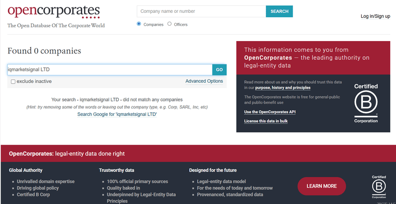 ผลการตรวจสอบ Opencorporates