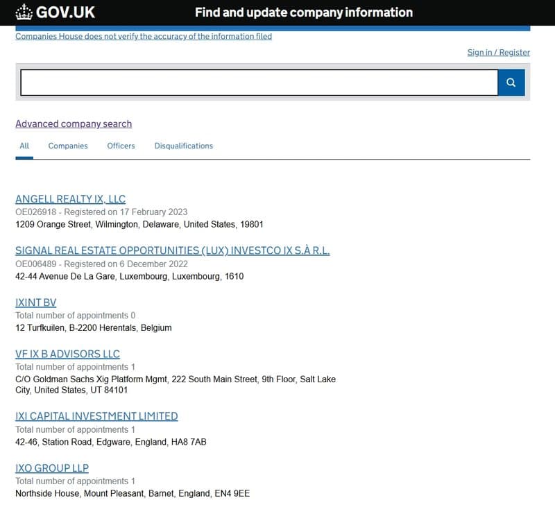 No relevant registration information found on the UK Companies House