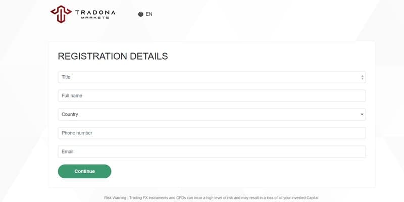 Account Registration Process of Tradona Markets