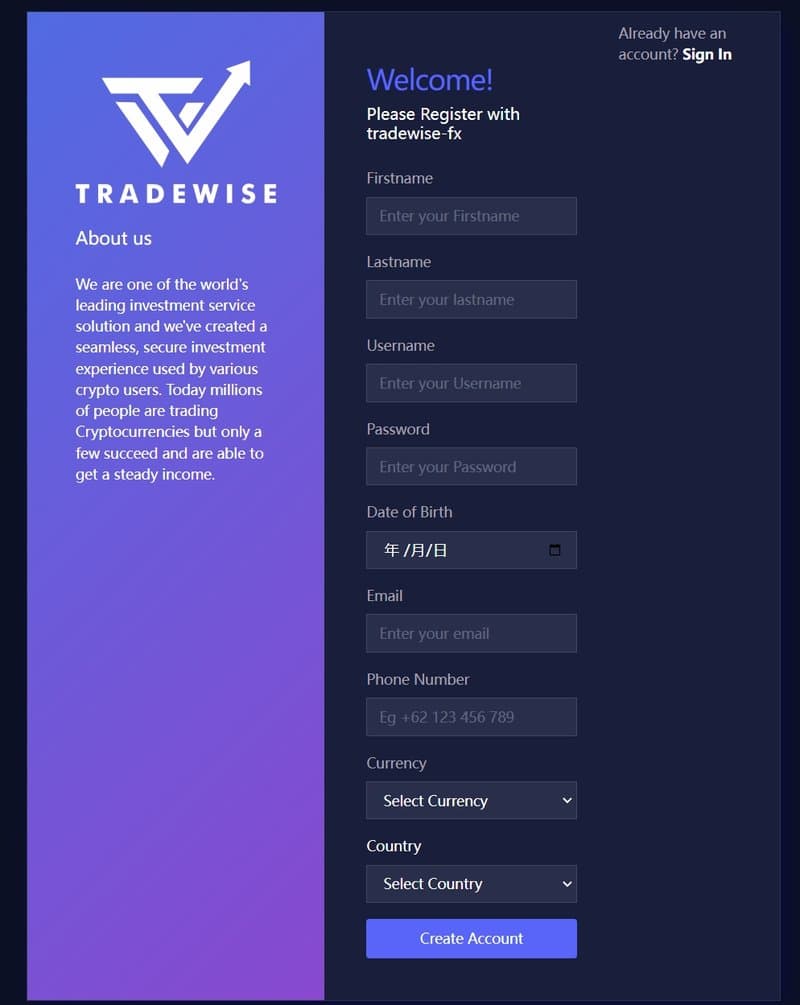 Account Registration Process of Tradewise-FX