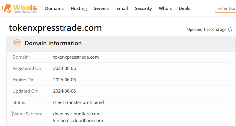 Whois lookup results