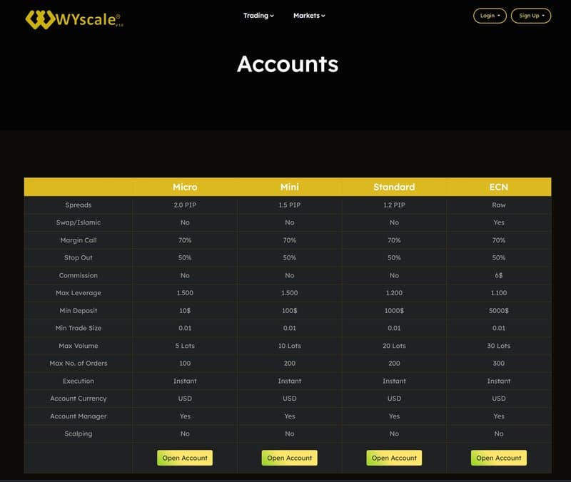 WYscale's account type