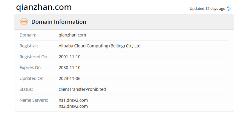 ข้อมูลอายุโดเมน Whois ของเว็บไซต์ Qianzhan