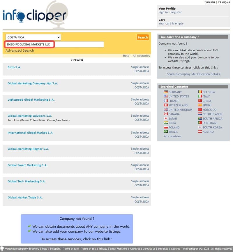 EnzoFX's Company Registration Inquiry