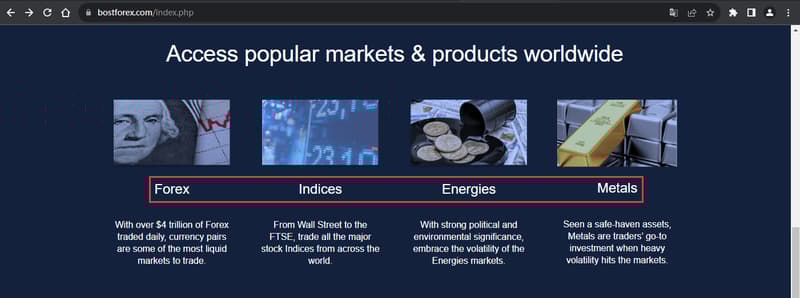 Official website showing trading product information 1