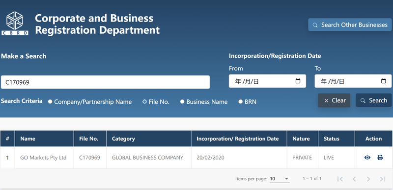Corporate and Business Registration Department, Mauritius（C170969）