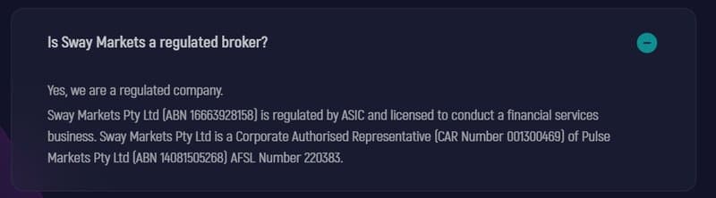 Sway Markets Official Regulation Description