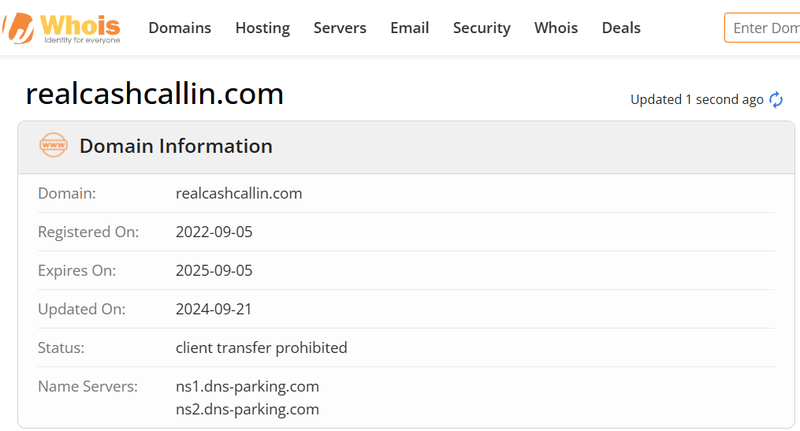 Whois lookup results