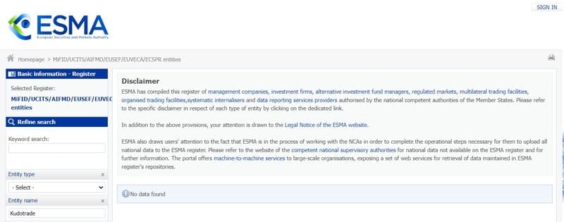 No regulatory information found for Kudotrade