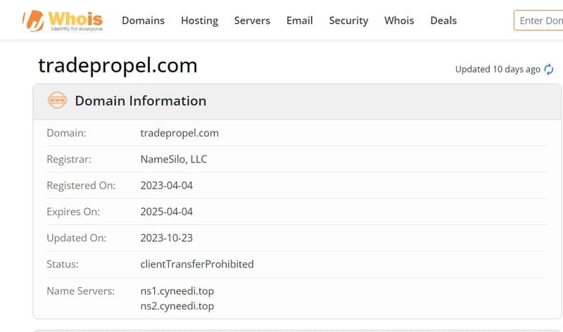 Trade Propel's Domain Establishment Date