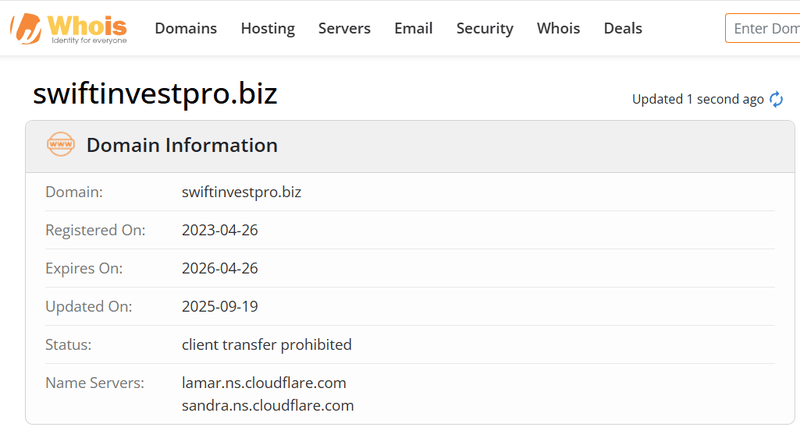 ผลลัพธ์การค้นหาจาก Whois
