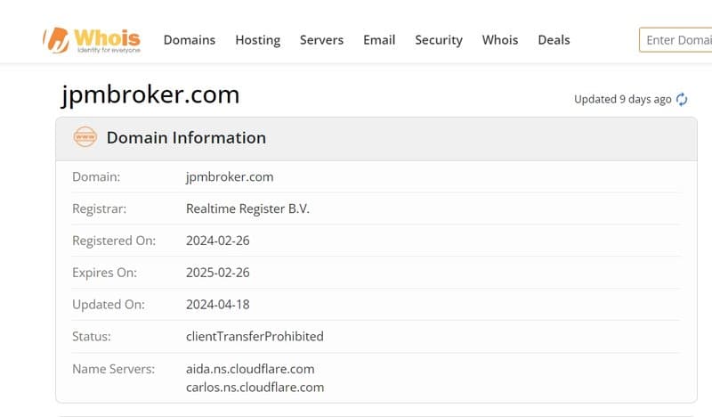 JPM Broker's Corporate Domain Registration Time