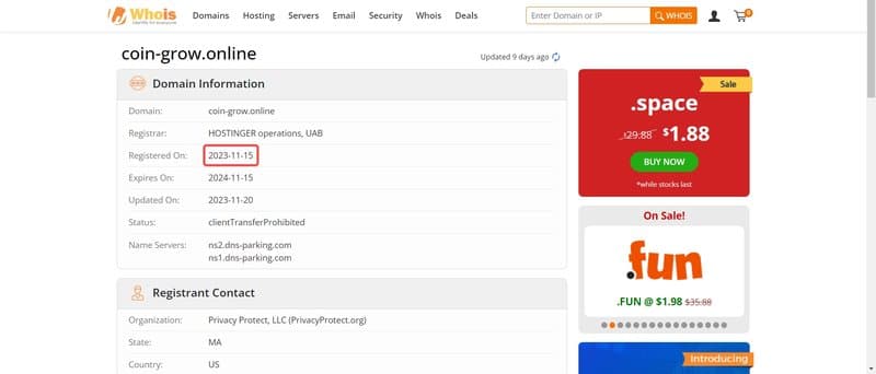 COIN GROW INVESTMENT的域名注册时间