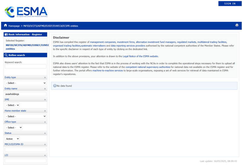 Resultado de la consulta ESMA
