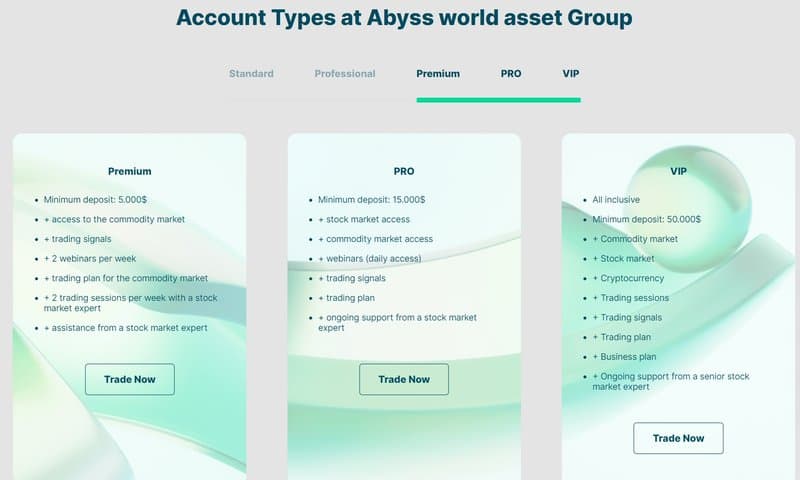 Account Types of Abyss World Asset 2