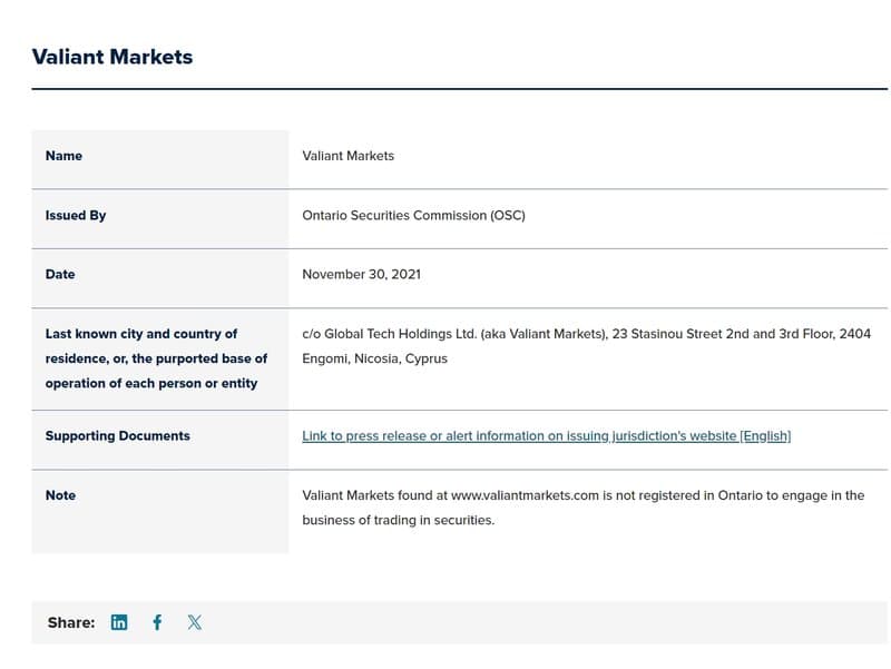 Valiant Markets Corporate Background