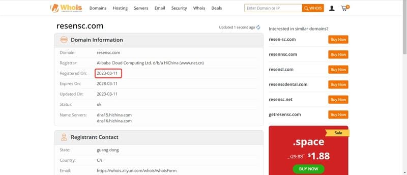RUISEN SECURITIES PTY LIMITED's domain registration time