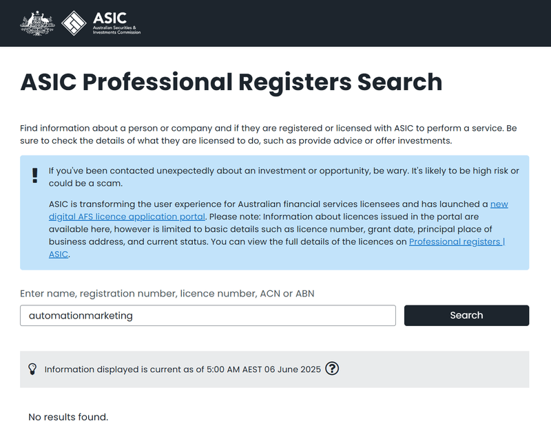 ASIC Query Result