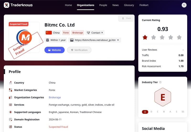 Bitmc Co. Ltd is marked as a scam platform on Trade Circle Encyclopedia