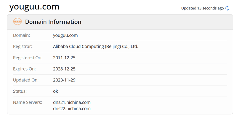 Youguu.com.whois.com domain age data
