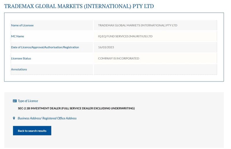 FSC Regulatory Information for TMGM