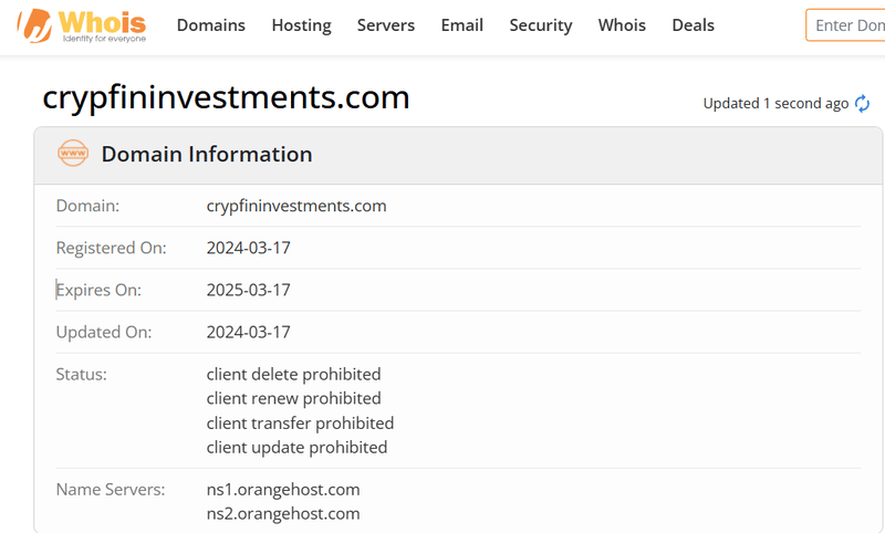 Whois lookup results