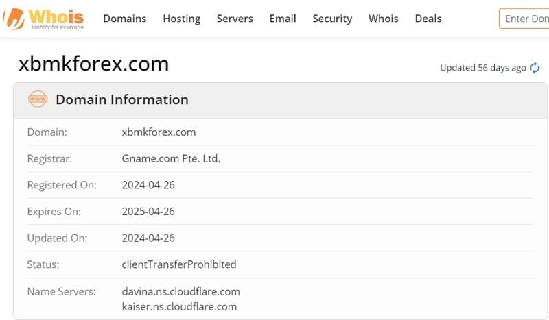 XBmkforex.com whois registration information
