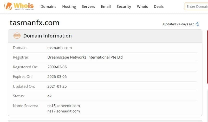 Tasman FX Whois Registration