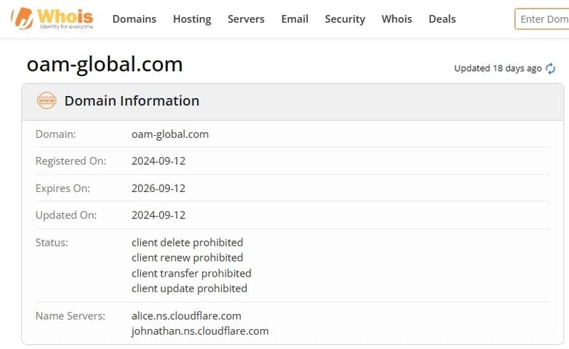 OAM Global's website was only registered in September 2024