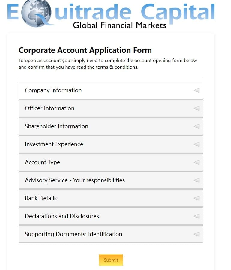Equitrade Capital account registration4