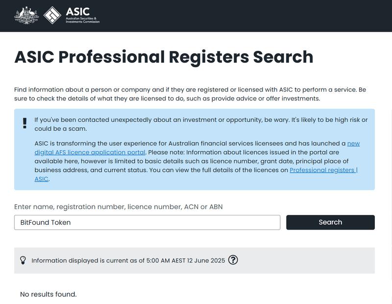 ASIC Query Result