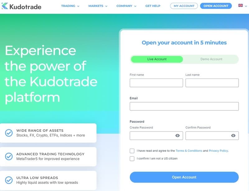 Account opening process with Kudotrade