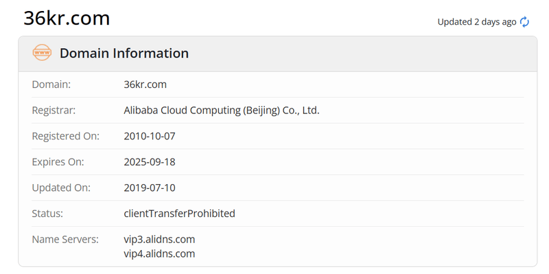 ข้อมูลอายุโดเมน 36氪 whois.com