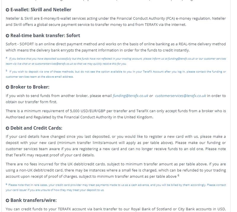TeraFX Deposit Methods