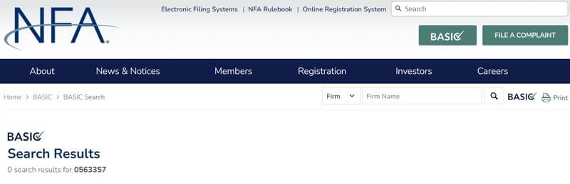 No record of the registration number on the NFA website