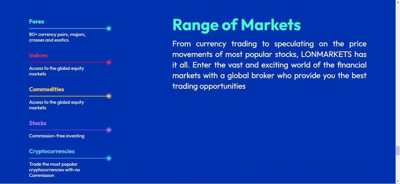 LONMARKETS的交易品种